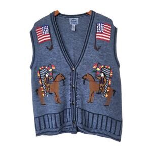 Vintage Native American Horse Sweater Vest Womens L Equestrian Beaded American